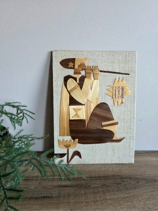 vintage Other - Vintage Straw Inlayed Picture Wall Hanging Sheppard Marquetry Country Folk Art